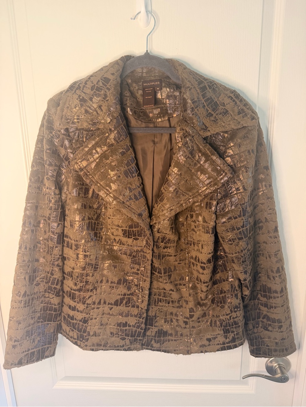 Multiples Shimmer Croc-Textured Metallic Brown Cropped Jacket